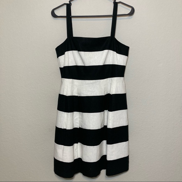 LOFT Black & White Striped Linen Blend Fit & Flare Dress Size 2 - Picture 1 of 7
